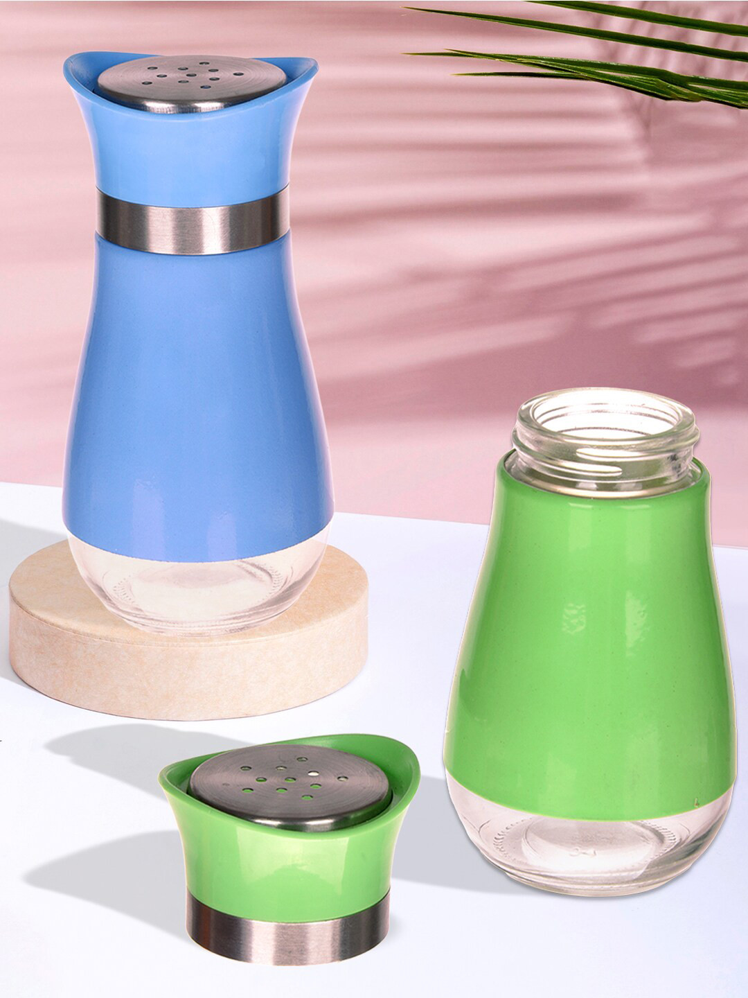 Kuber Industries Blue & Green 2 Pieces Stainless Steel Salt & Pepper Masala Boxs