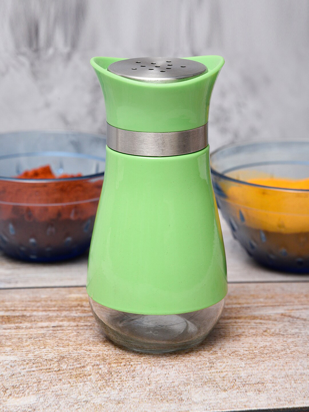 Kuber Industries Green 3 Pieces Stainless Steel Salt and Pepper Shakers