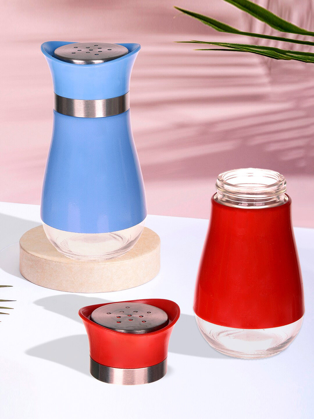 Kuber Industries Red & Blue 2 Pieces Salt & Pepper Dining Table Masala Box