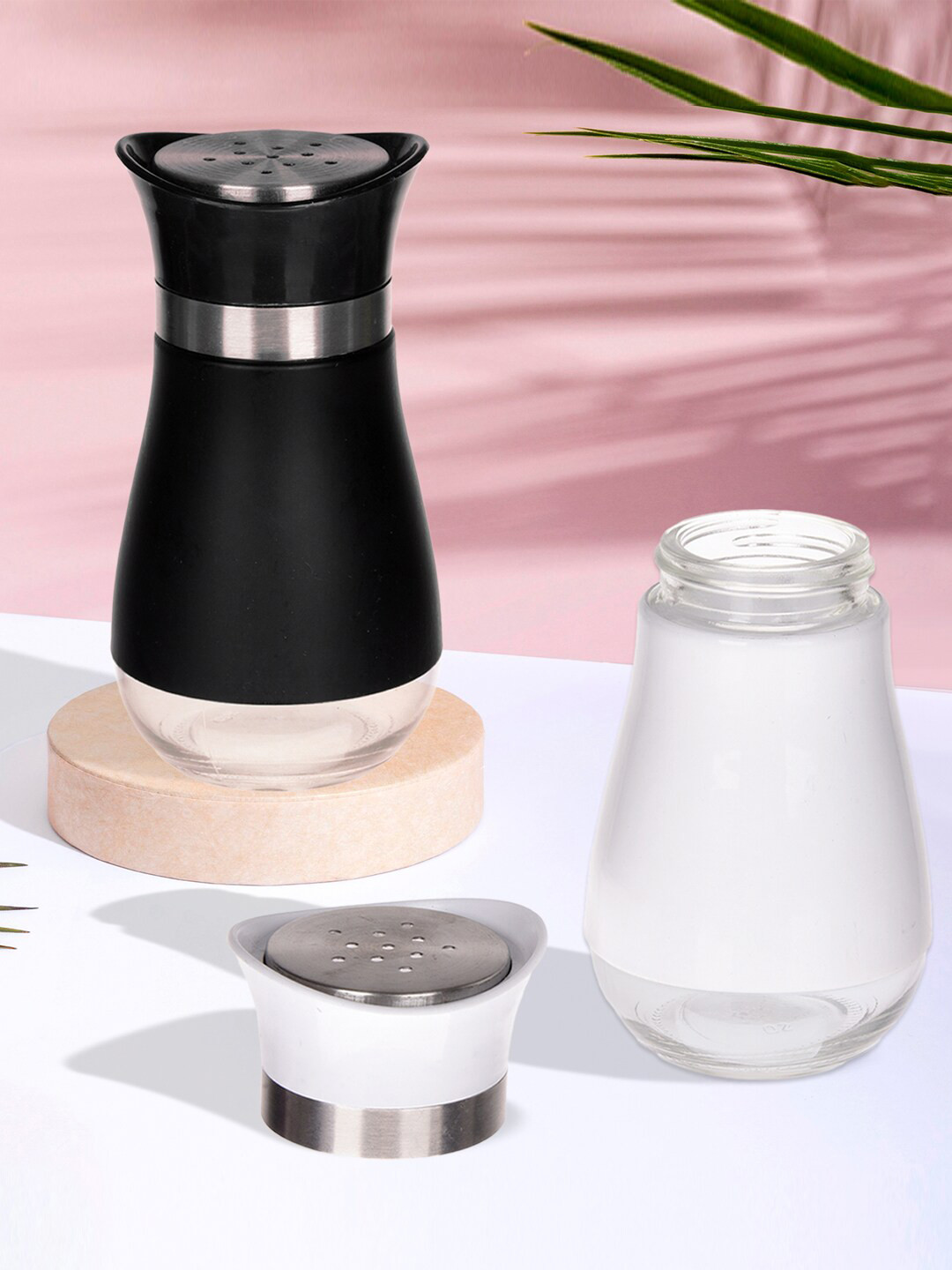 Kuber Industries Black & White 2 Pieces Stainless Steel Salt & Pepper Shakers