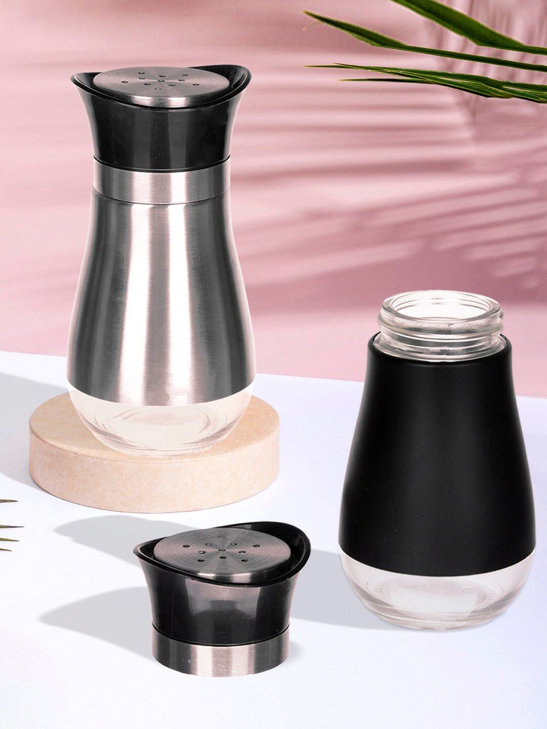 Kuber Industries Black 2 Pieces Stainless Steel Salt and Pepper Shakers Kitchen Storage