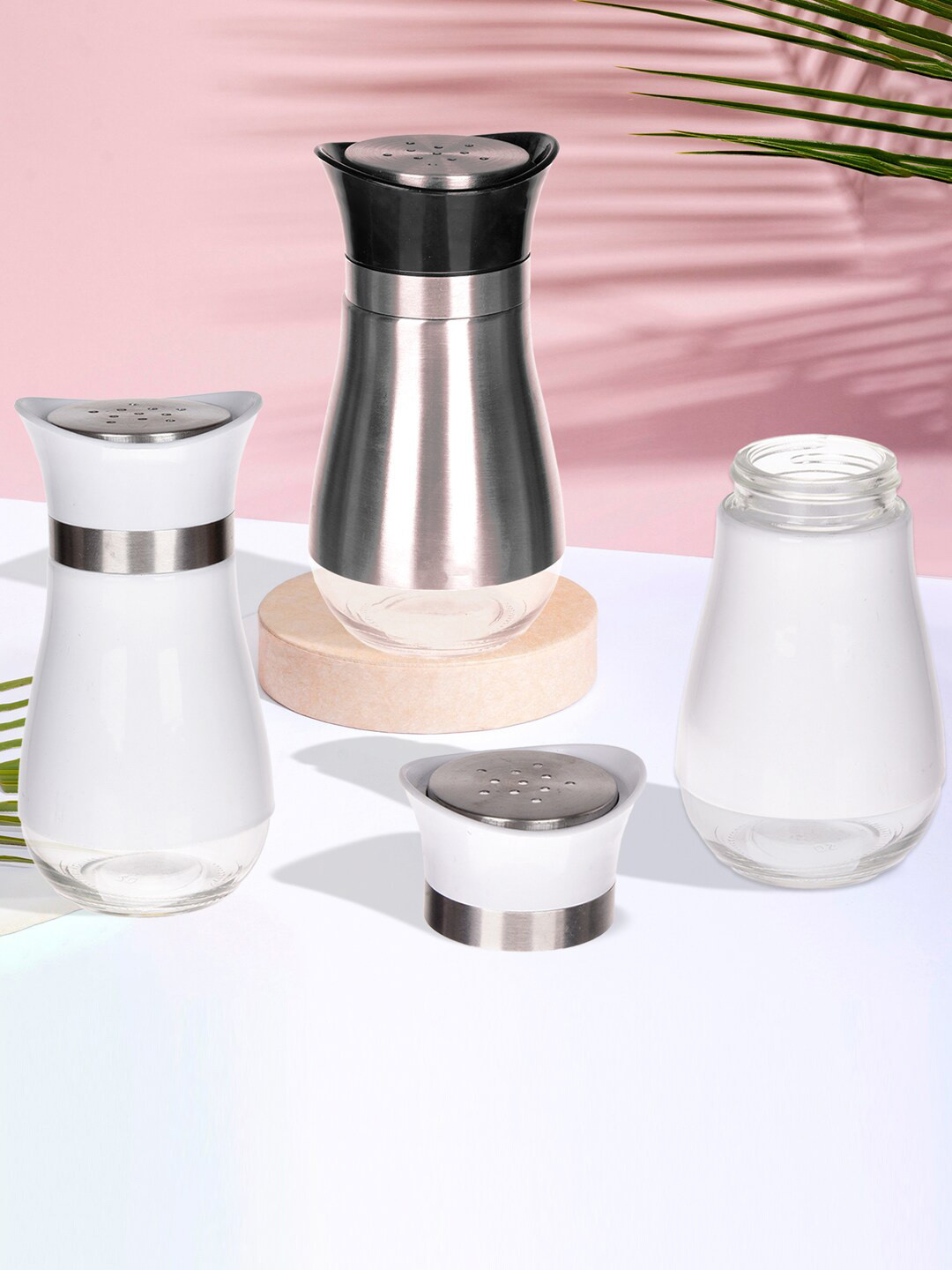 Kuber Industries White & Silver Toned 3 Pieces Salt & Pepper Dinning Table Masala Box