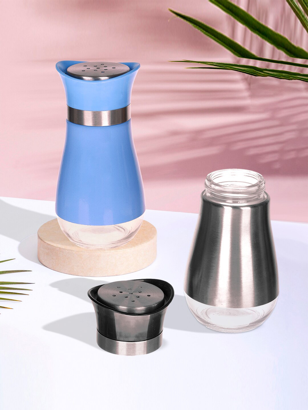 Kuber Industries Blue 2 Pieces Stainless Steel Salt & Pepper Shaker