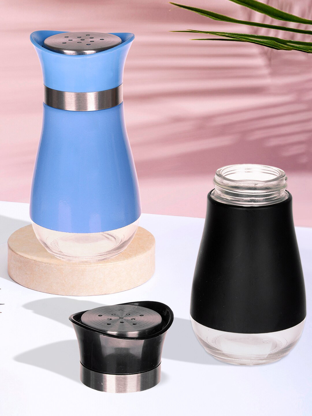 Kuber Industries Blue & Black 2 Pieces Stainless Steel Dining Table Masala Boxs