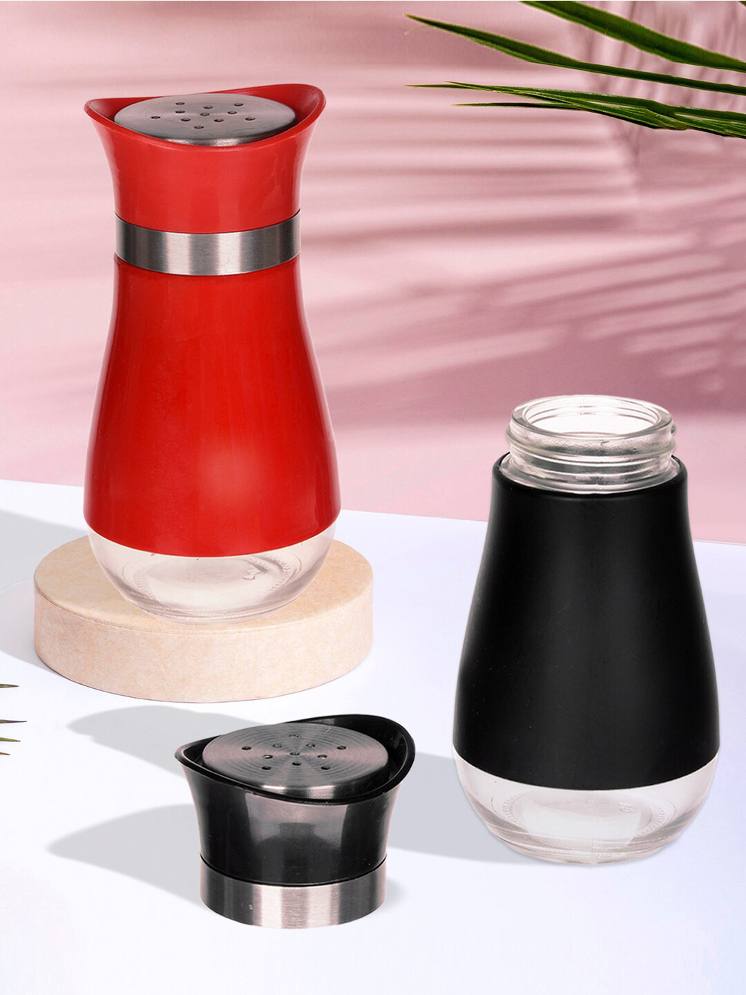 Kuber Industries Red & Black 2 Pieces Stainless Steel Salt & Pepper Shaker