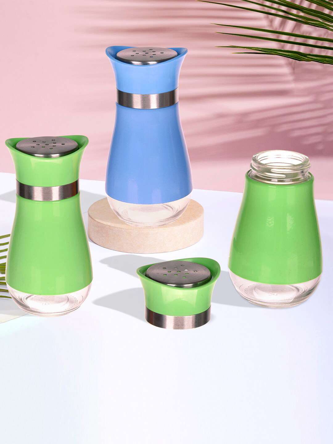 Kuber Industries Green & Blue 3 Pieces Seasoning Jars With Lid