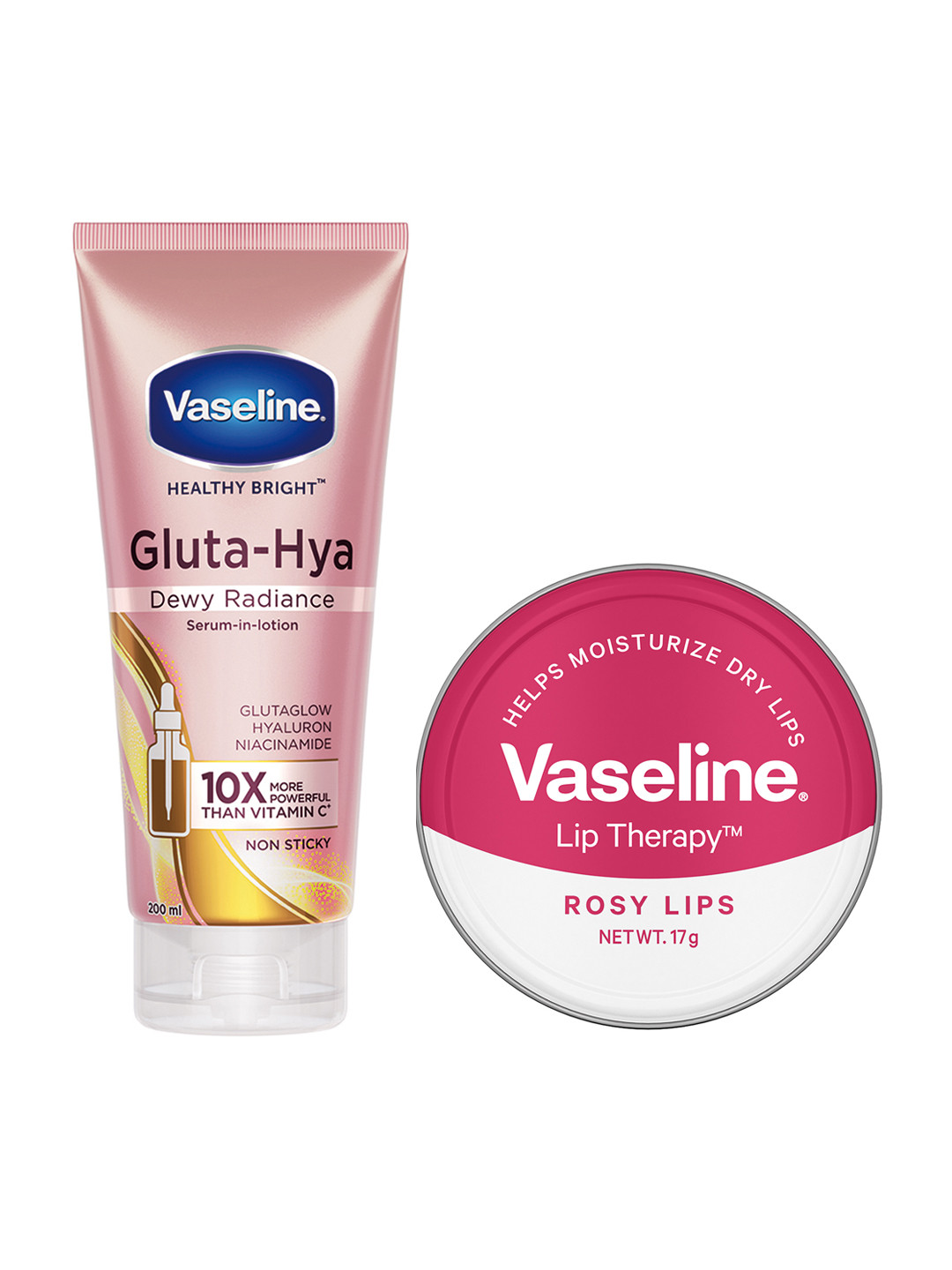 Vaseline Radiant Skin & Hydrated Lips Combo-Gluta Hya Serum-in-Lotion & Lip Balm-Rosy Lips