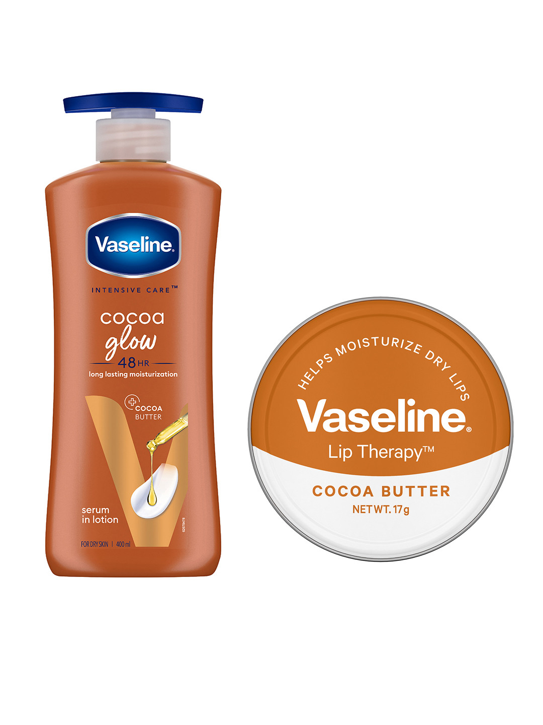 Vaseline Skin Ritual for Glowing Skin Combo-Cocoa Glow Body Lotion & Lip Balm-Cocoa Butter