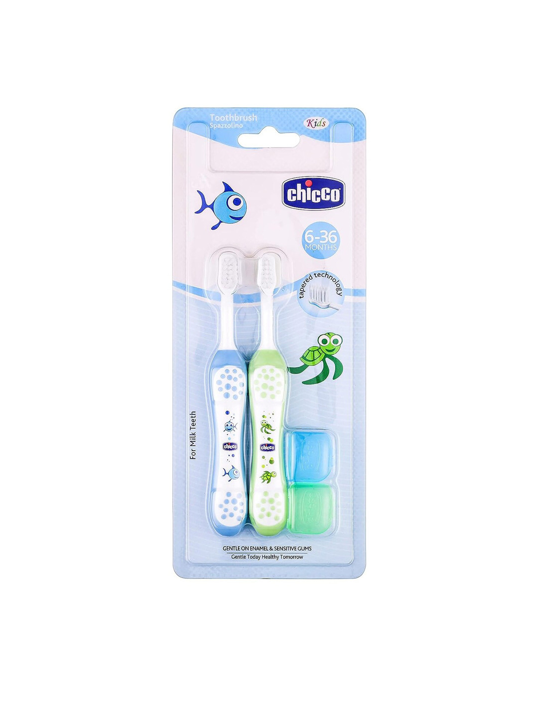 Chicco Kids 2-Pcs Blue & Green Printed Toothbrush