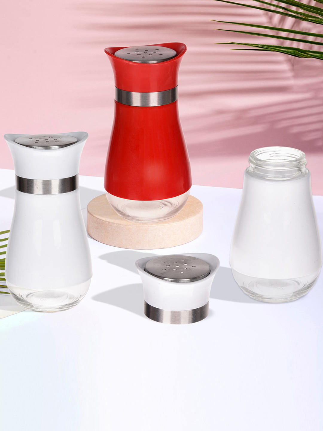 Kuber Industries 3 Pcs White & Red Seasoning Jars With Lid