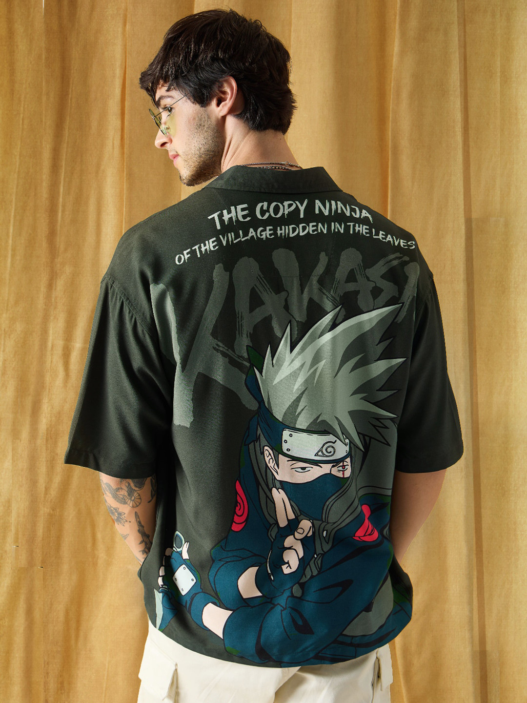 The Souled Store Black Relaxed Boxy Fit Naruto Printed Oversized Casual Shirt