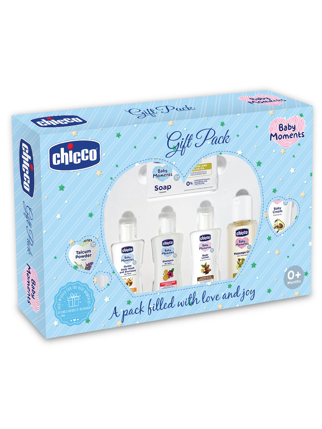 Chicco Set Of 5 Bodywash-Shampoo-Body Lotion 50mlEach Soap-Talcum Powder 75g Each