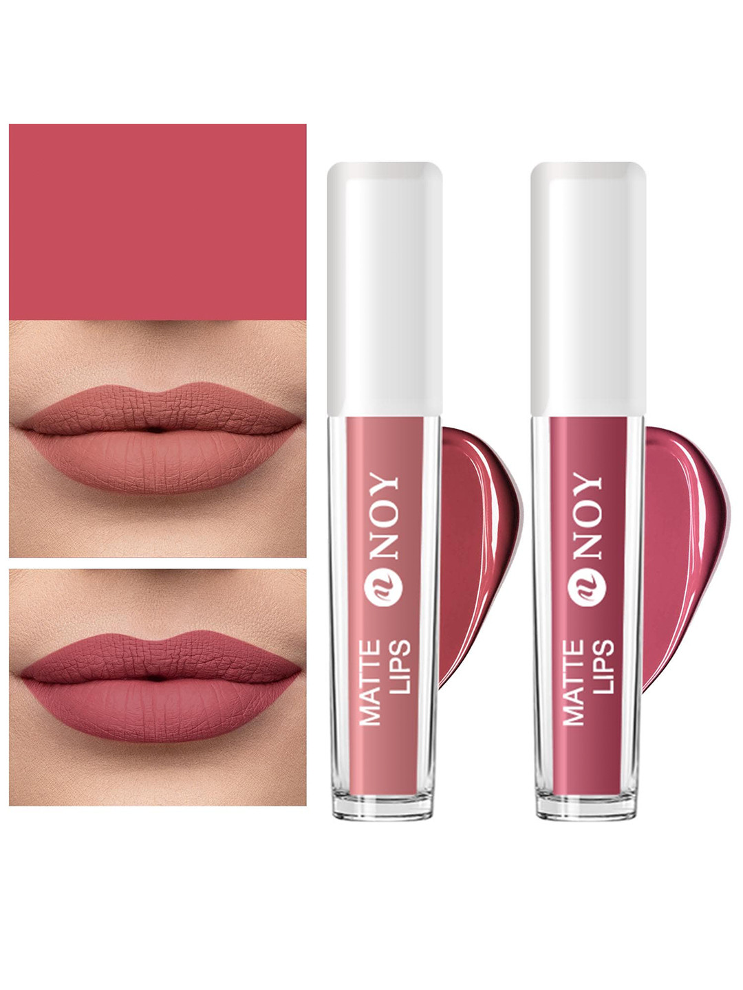 NOY Matte Lips Set Of 2 Lightweight Liquid Lipstick - 4ml Each - Nude-Mauve Nude
