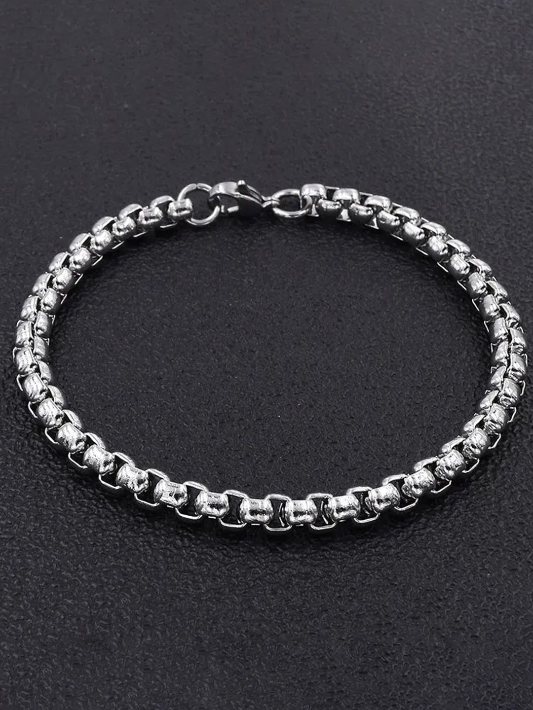 MEENAZ Silver-Plated Stainless Steel Beaded Elasticated Bracelet