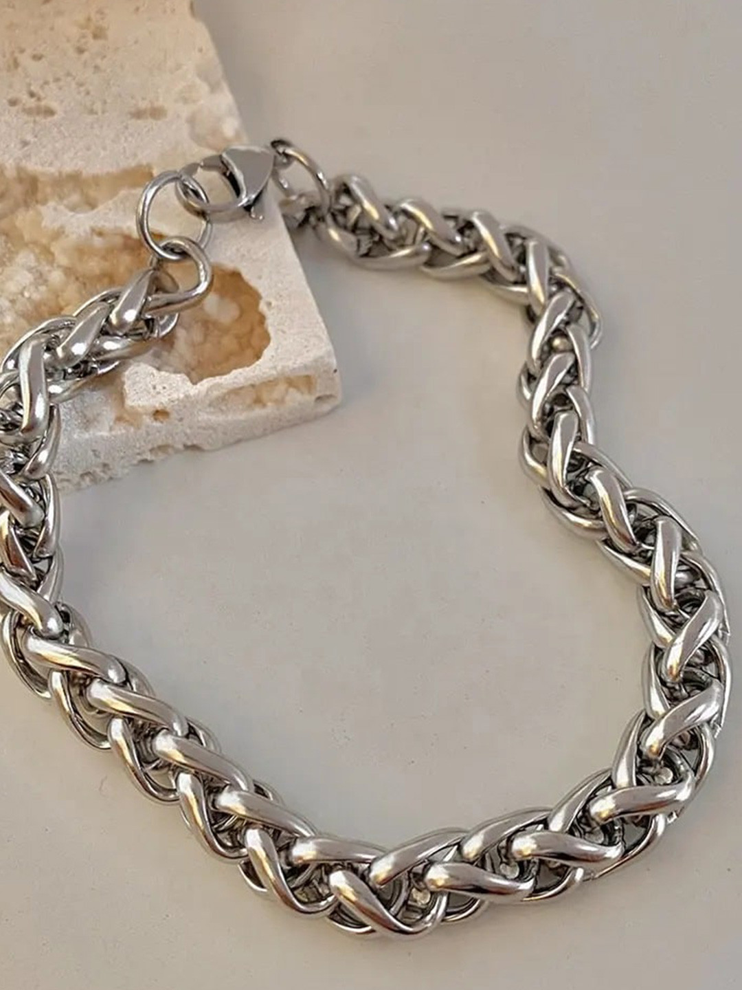 MEENAZ Unisex Silver-Plated Stainless Steel Chain Link Bracelet