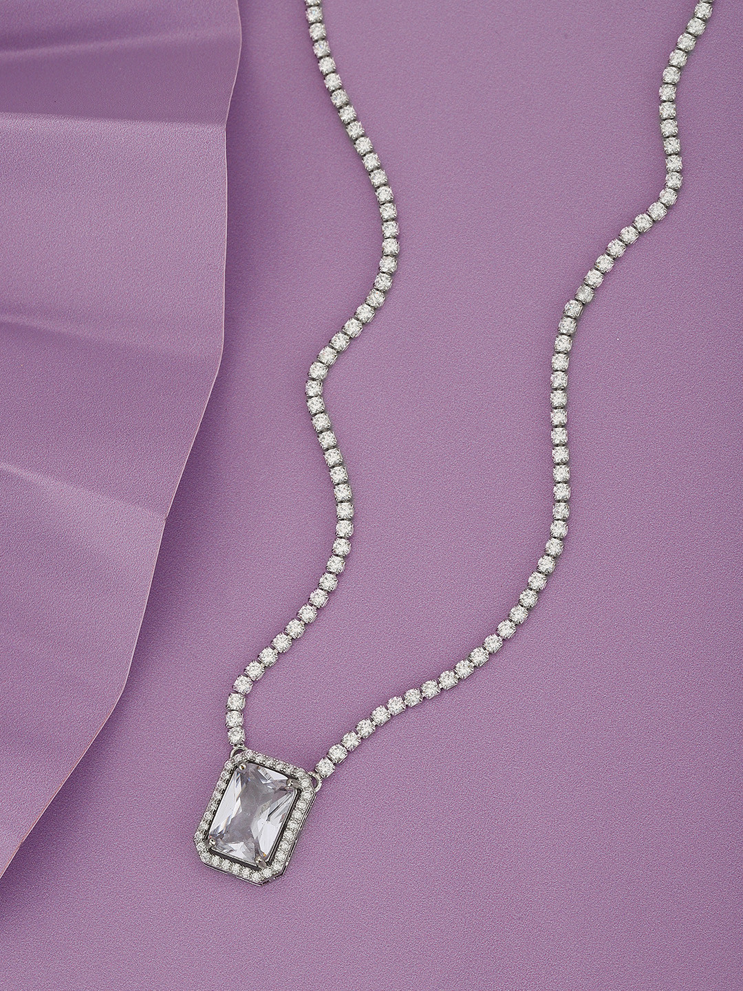 Carlton London Premium Rhodium-Plated CZ Necklace