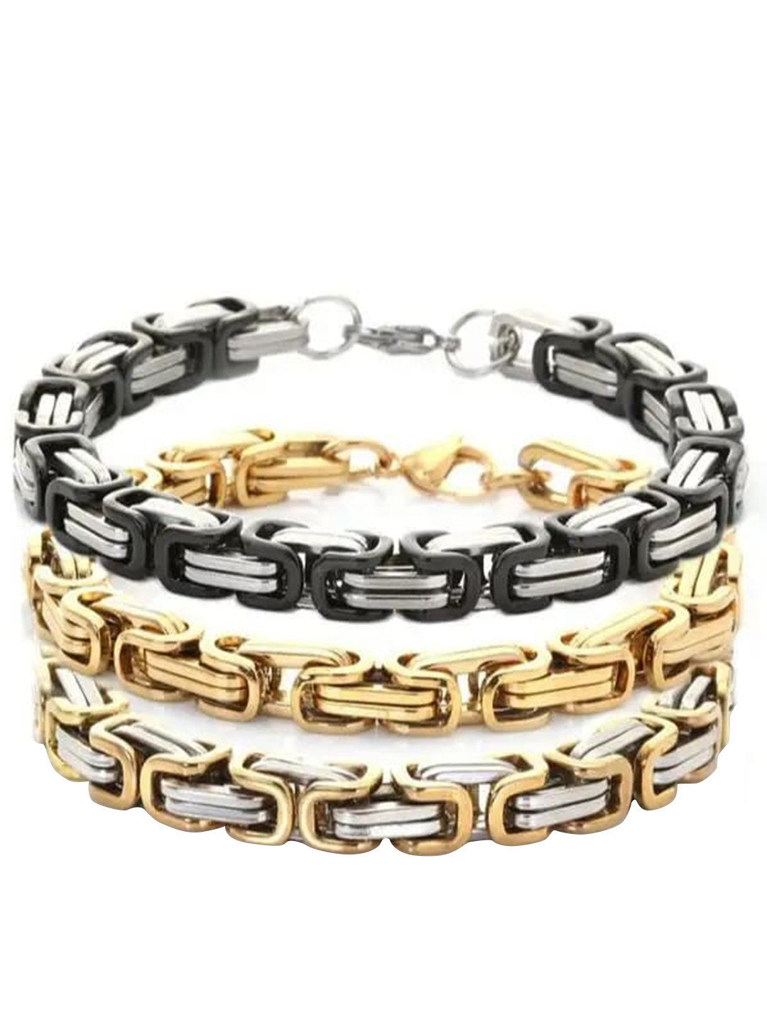 MEENAZ Unisex Set Of 3 Silver-Plated Chain Link Bracelet