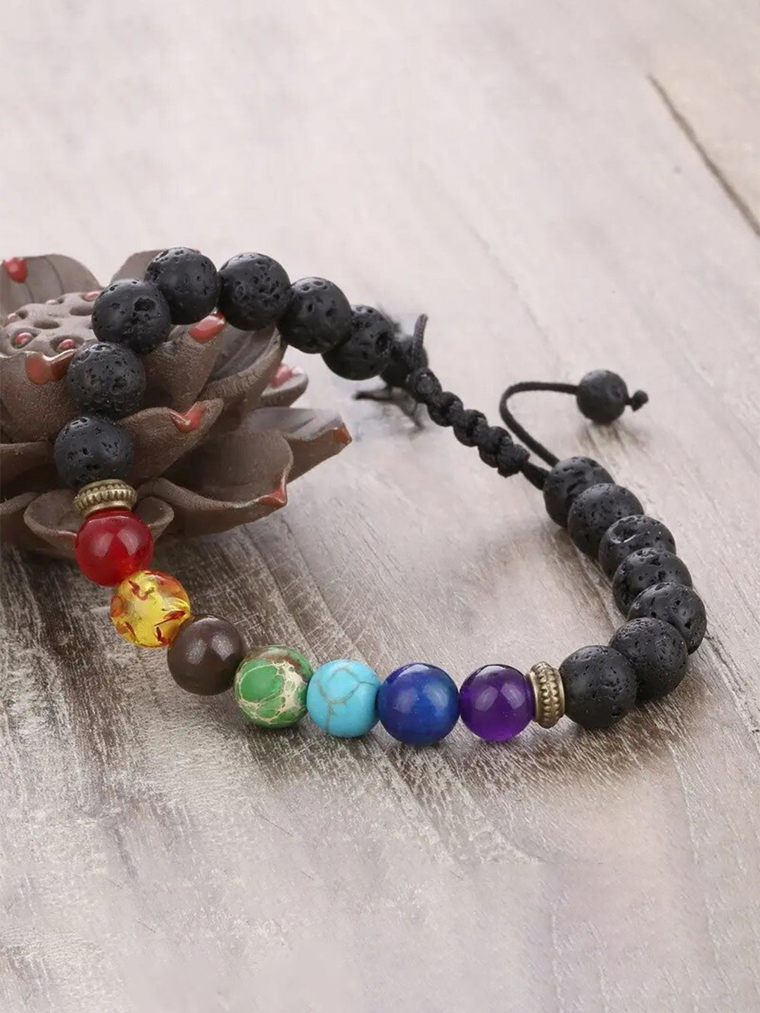 MEENAZ Unisex Silver-Plated Stainless Steel 7 chakra Wraparound Bracelet