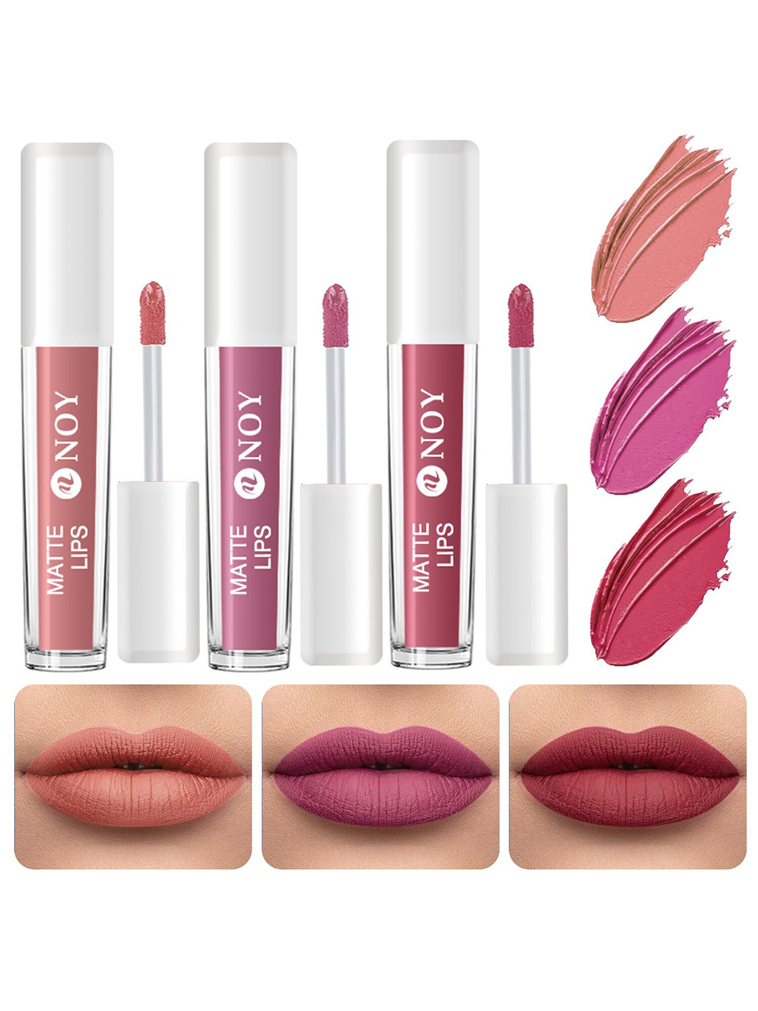 NOY Set Of 3 Lightweight Matte Lips Liquid Lipstick 4ml Each - Nude - Nude Pink-Mauve Nude