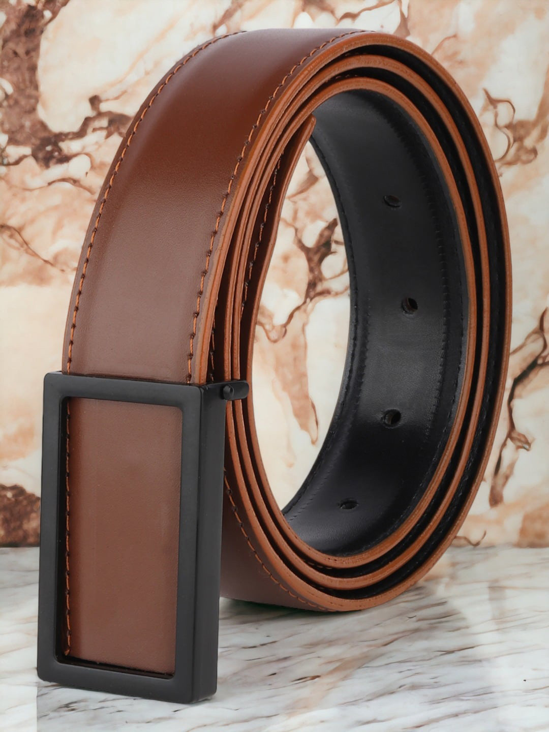 The Roaster Lifestyle Co. Men Tan Textured Slim Belt