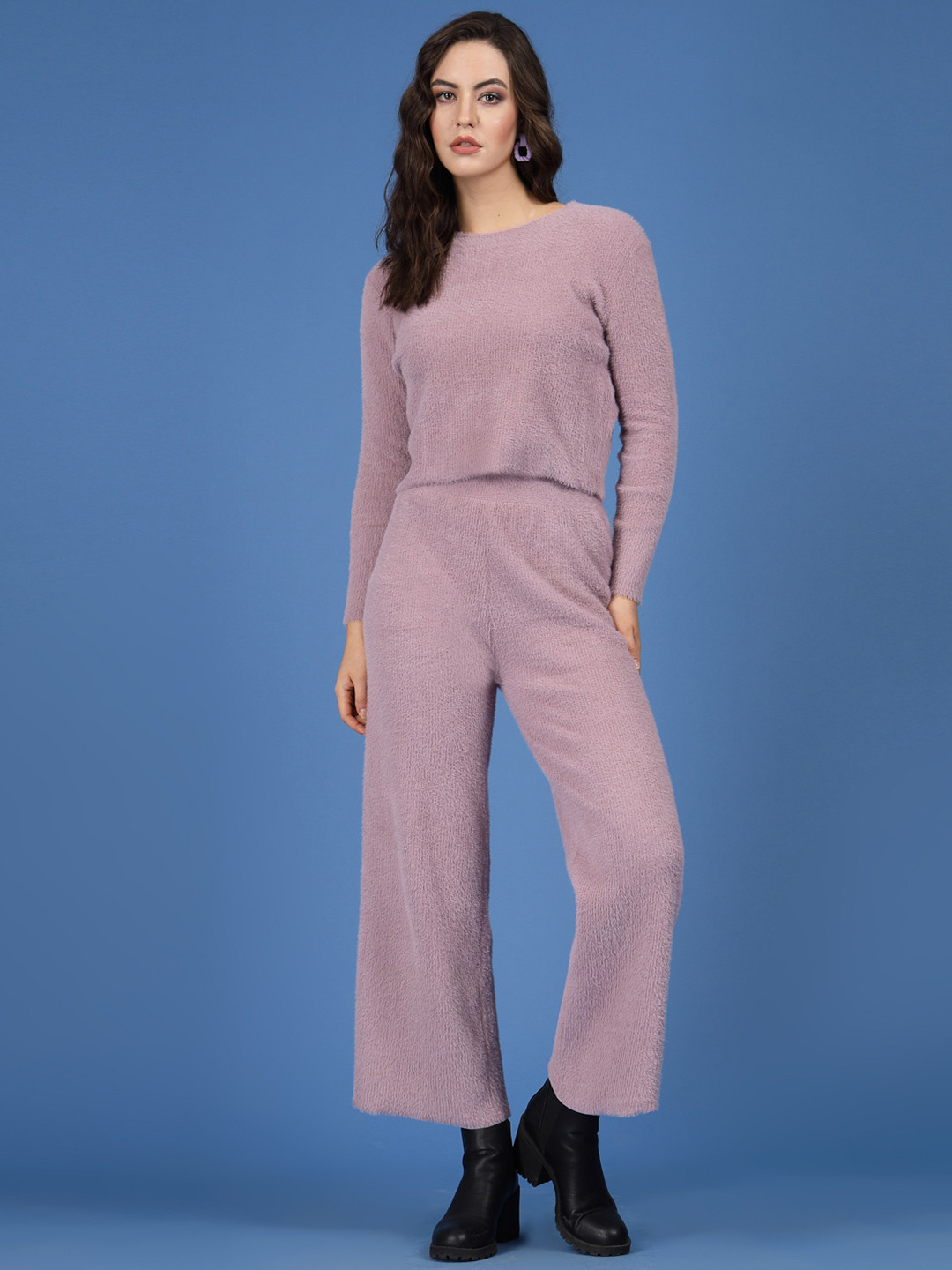 Mafadeny Round Neck Long Sleeves Top With Palazzos