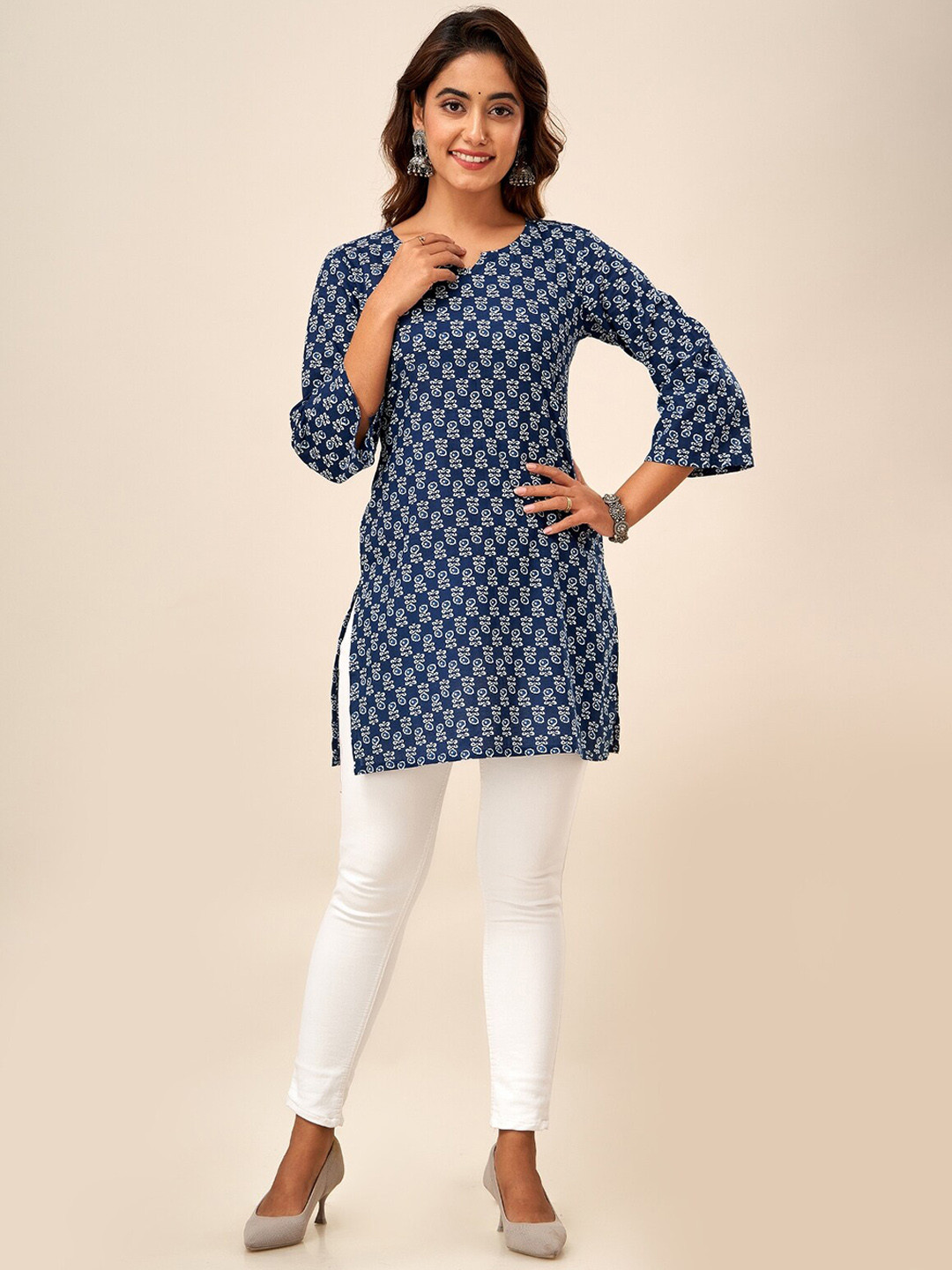 SVARCHI Women Blue Ethnic Motifs Printed Thread Work Kurta