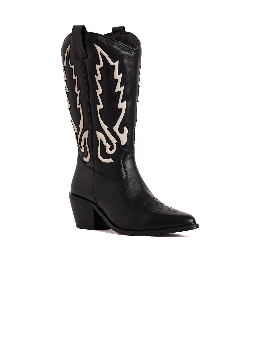 Peach Flores Women Grace Block-Heeled Leather High-Top Cowboy Boots