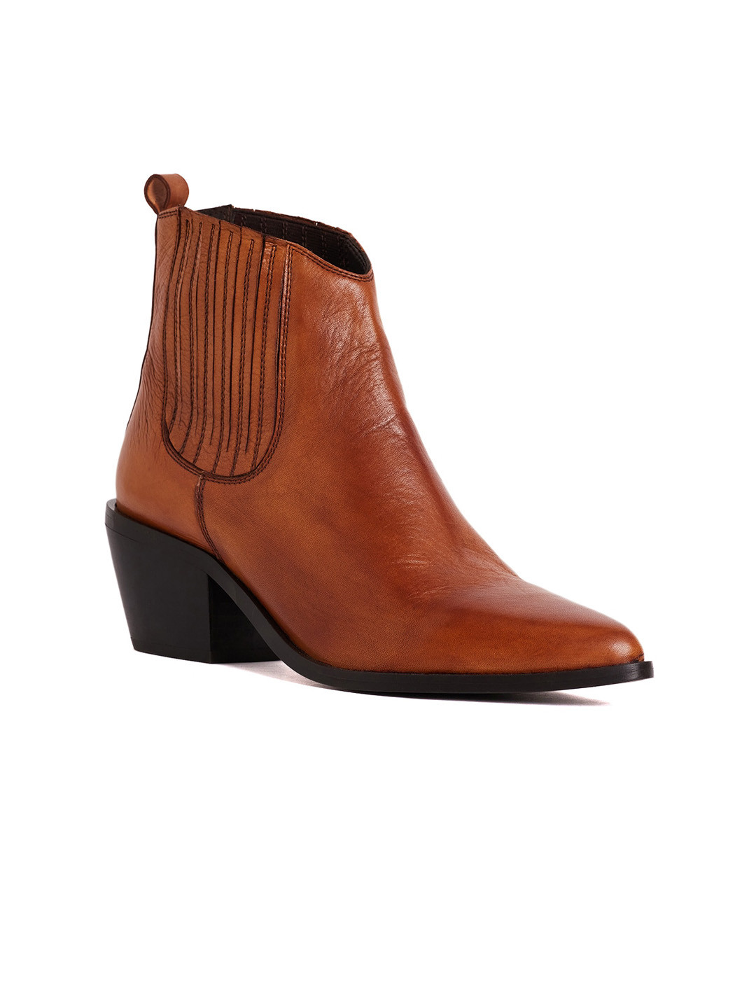 Peach Flores Women Amelia Mid Top Pointed Toe Block-Heel Chelsea Boots