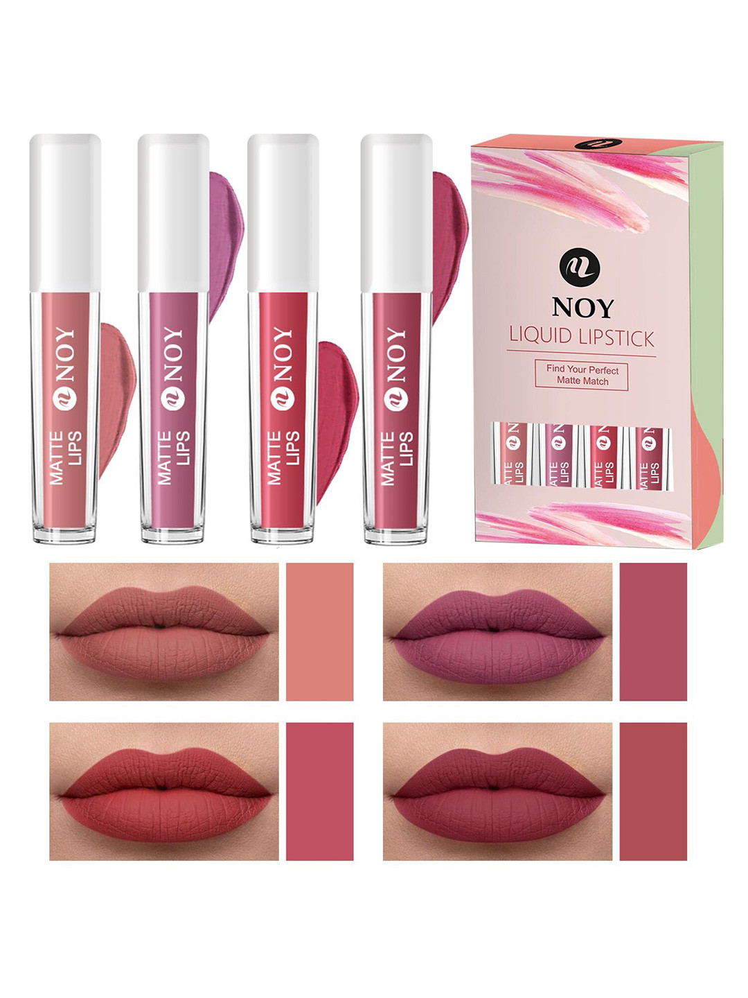 NOY 4Pcs Matte Lips Liquid Lipstick 4ml Each -Nude-Nude Pink-Tan Nude-Mauve Nude