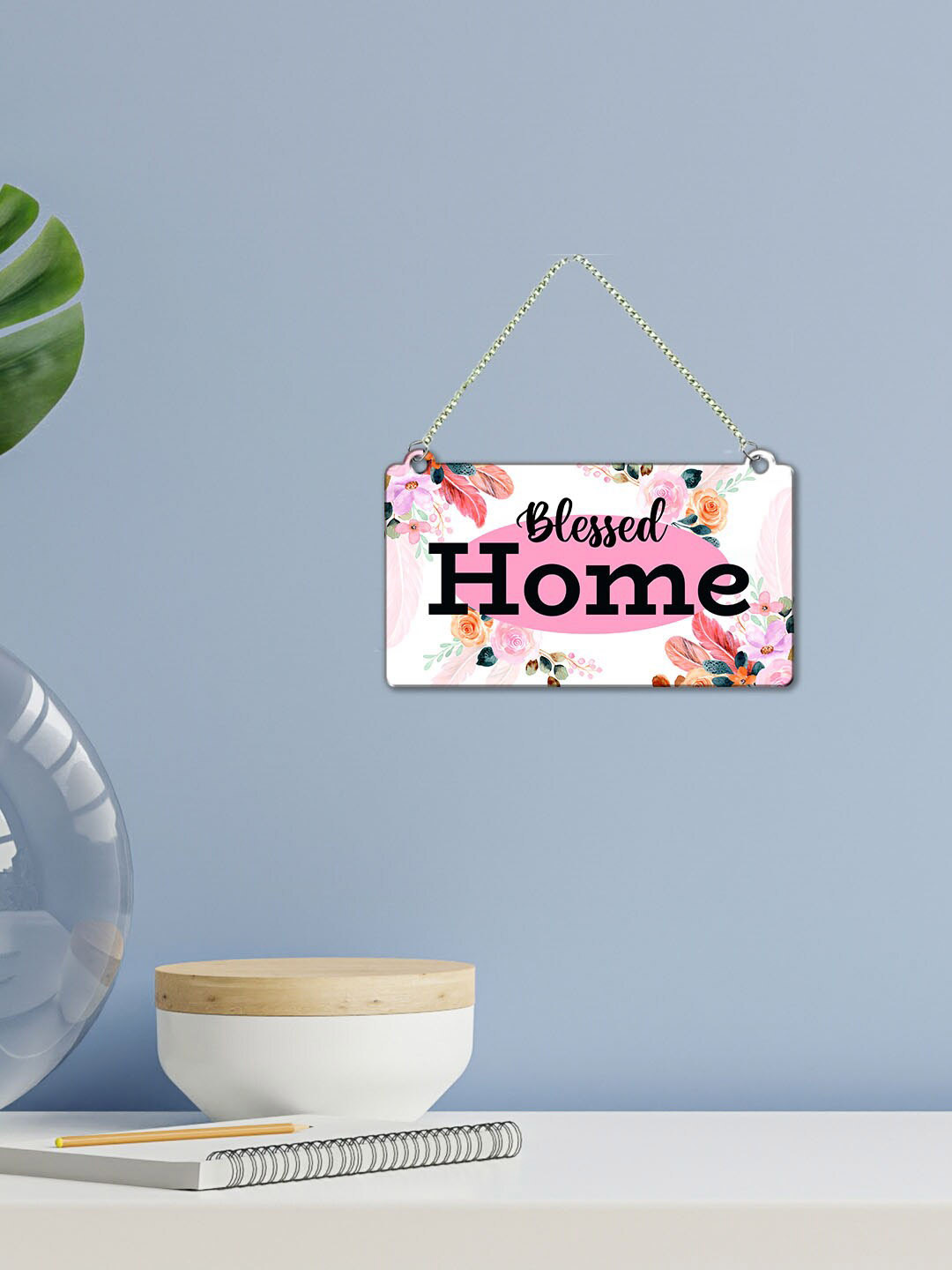 ArtVibes Blessed Home Wood Floral Matte Hanging Hall Wall Hangings-12In