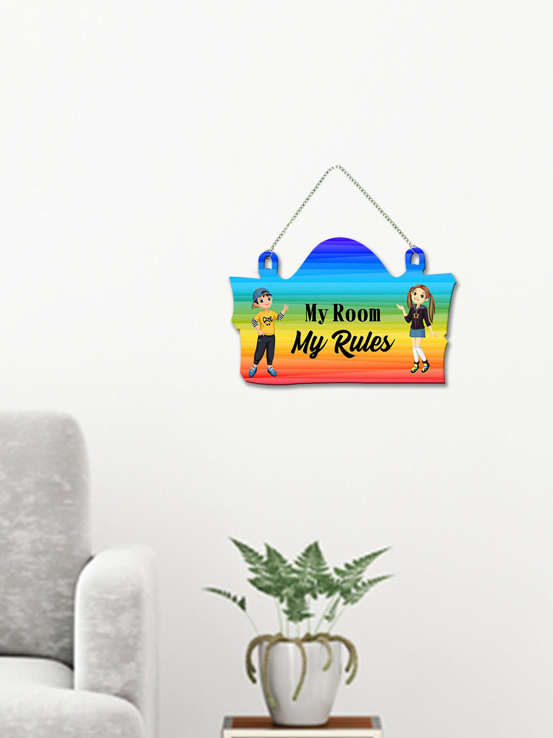 ArtVibes My Room My Rule Quotes Wood Matte Hanging Hall Wall Hangings-12In