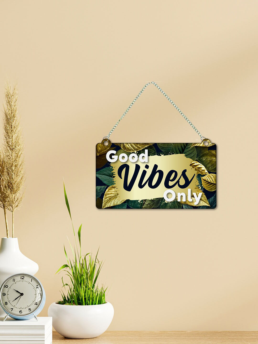 ArtVibes Good Vibes Only Words Wood Matte Hanging Hall Wall Hangings-12In