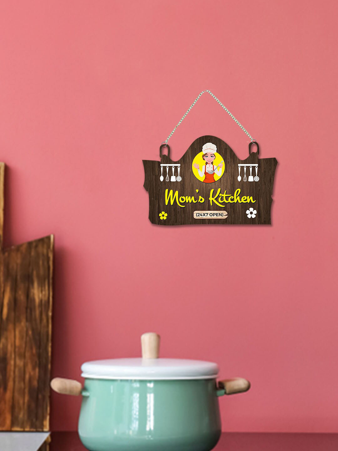 ArtVibes Mom's Kitchen Quotes Wood Matte Hanging Hall Wall Hangings-8In