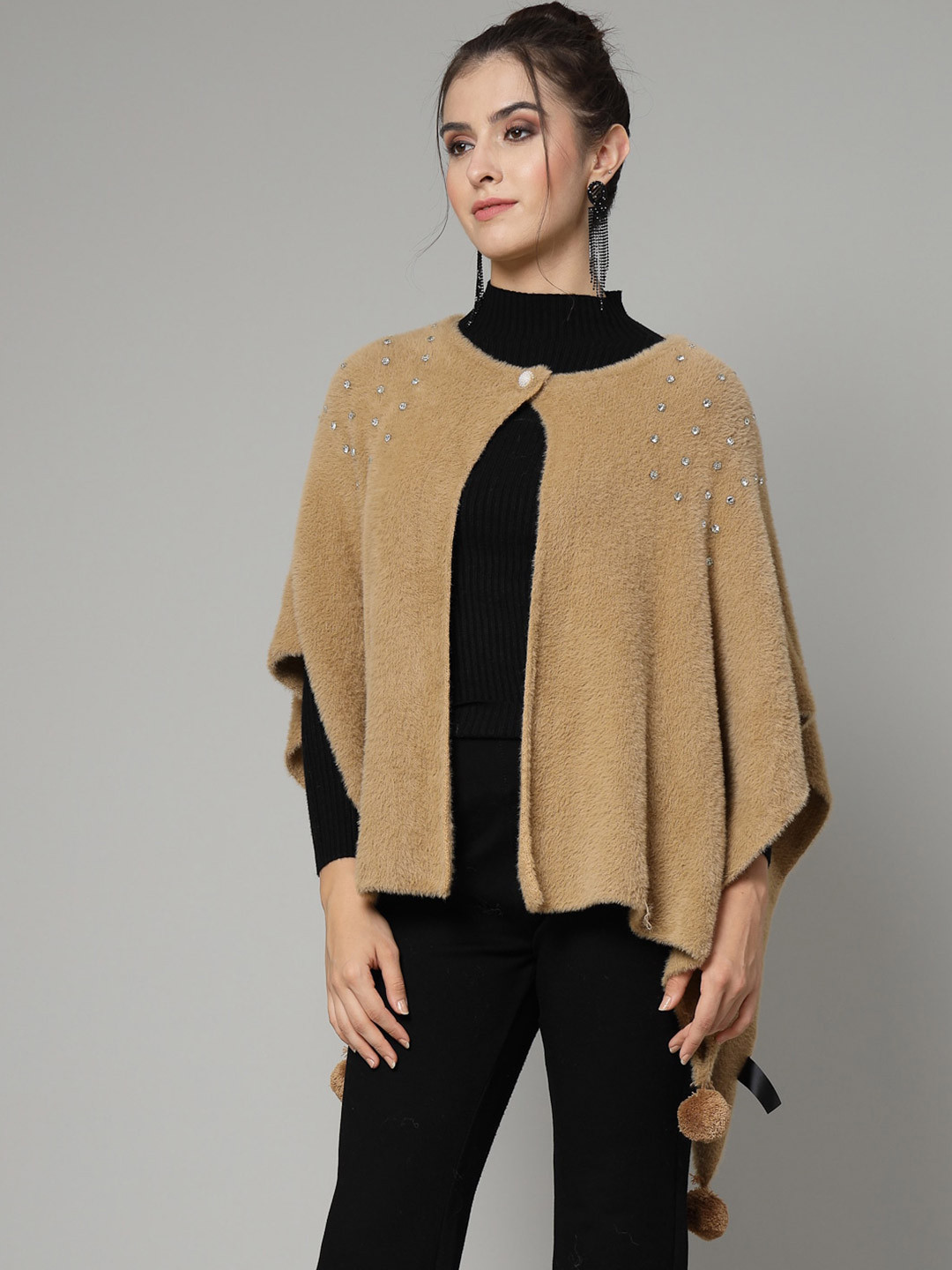 Mafadeny Asymmetric Short Sleeves Poncho Sweater