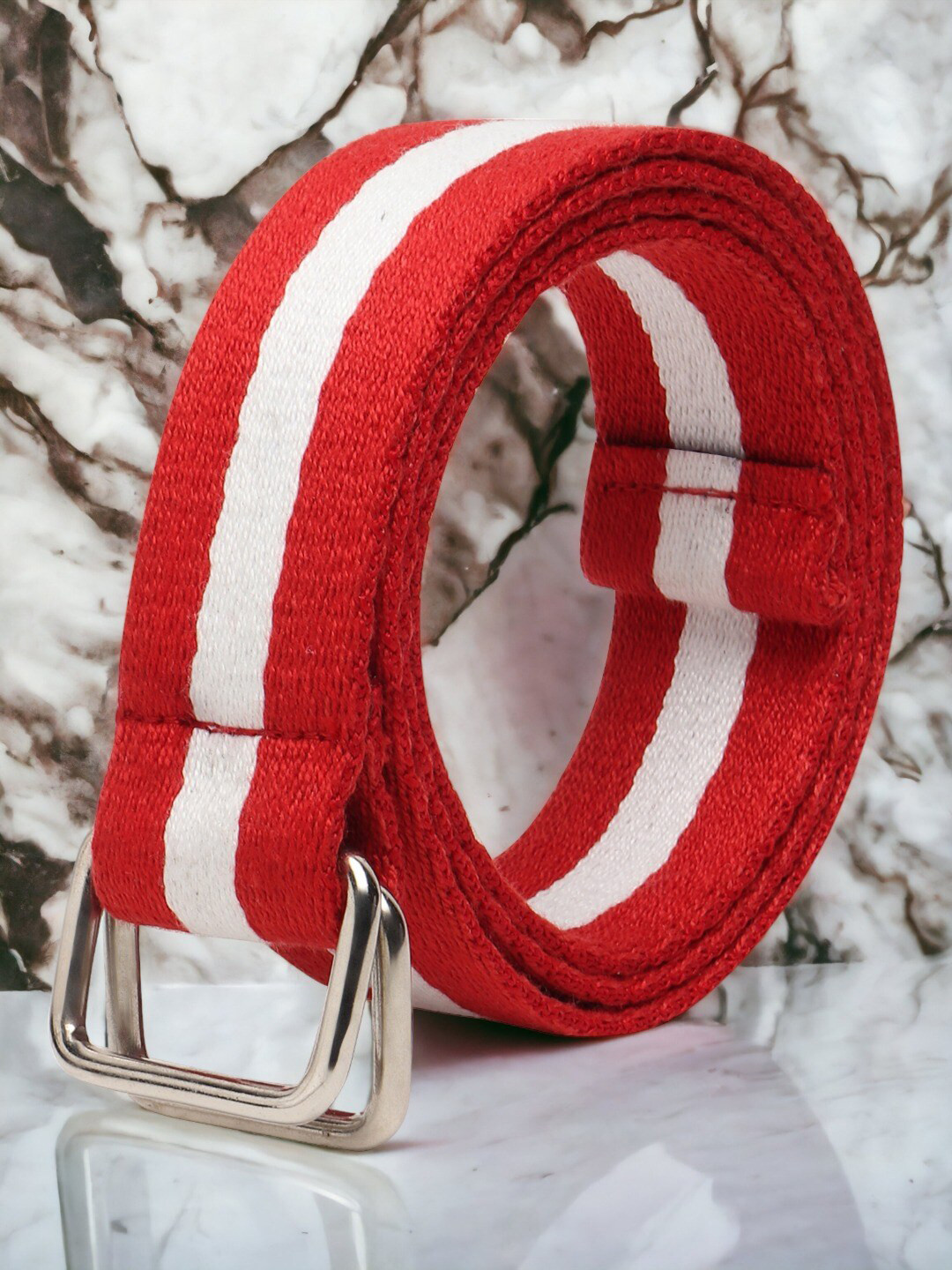 Roadster Men Red Striped D-Ring Buckle Belt