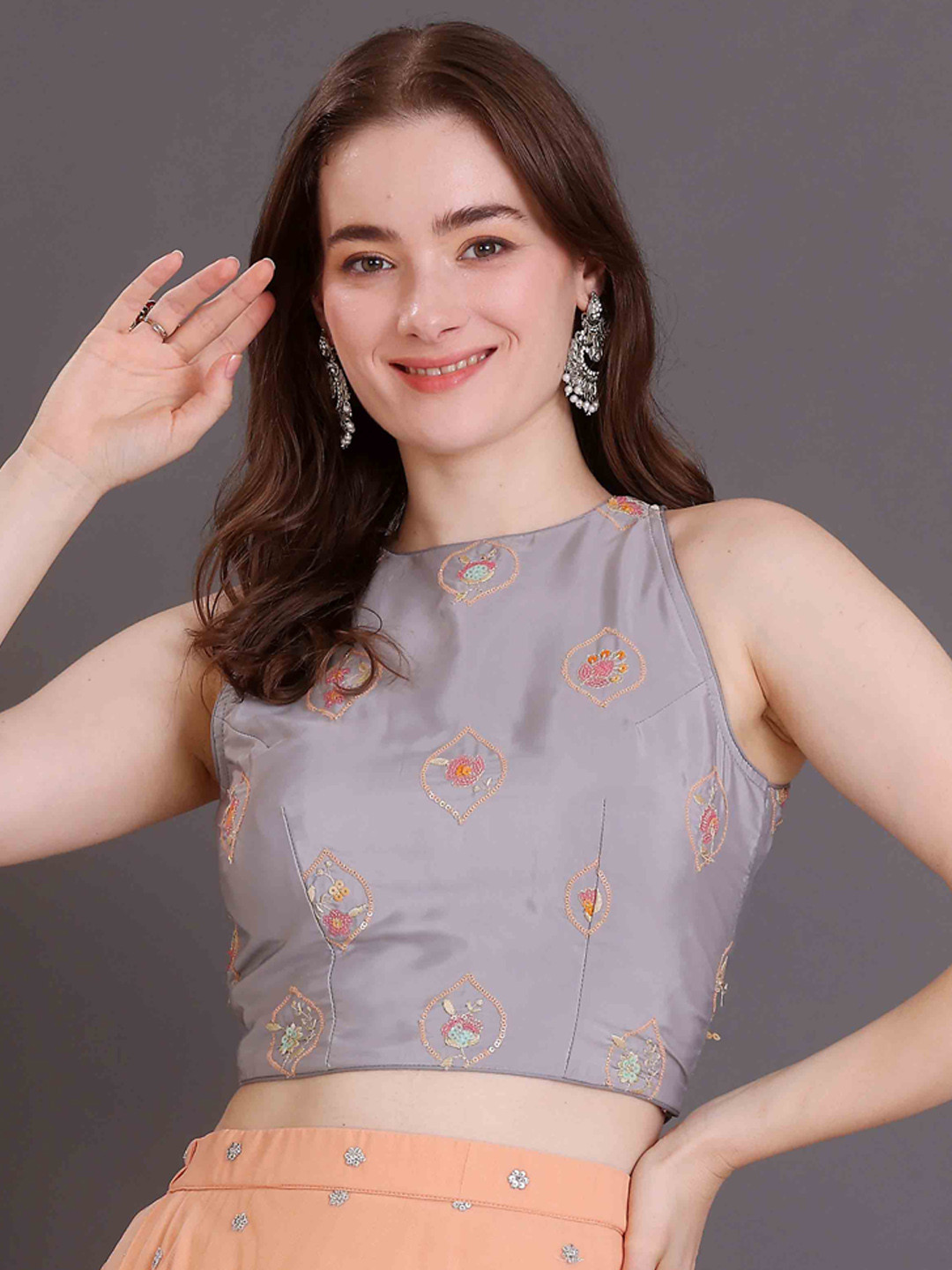 Ethnovog Embellished Boat Neck Saree Blouse