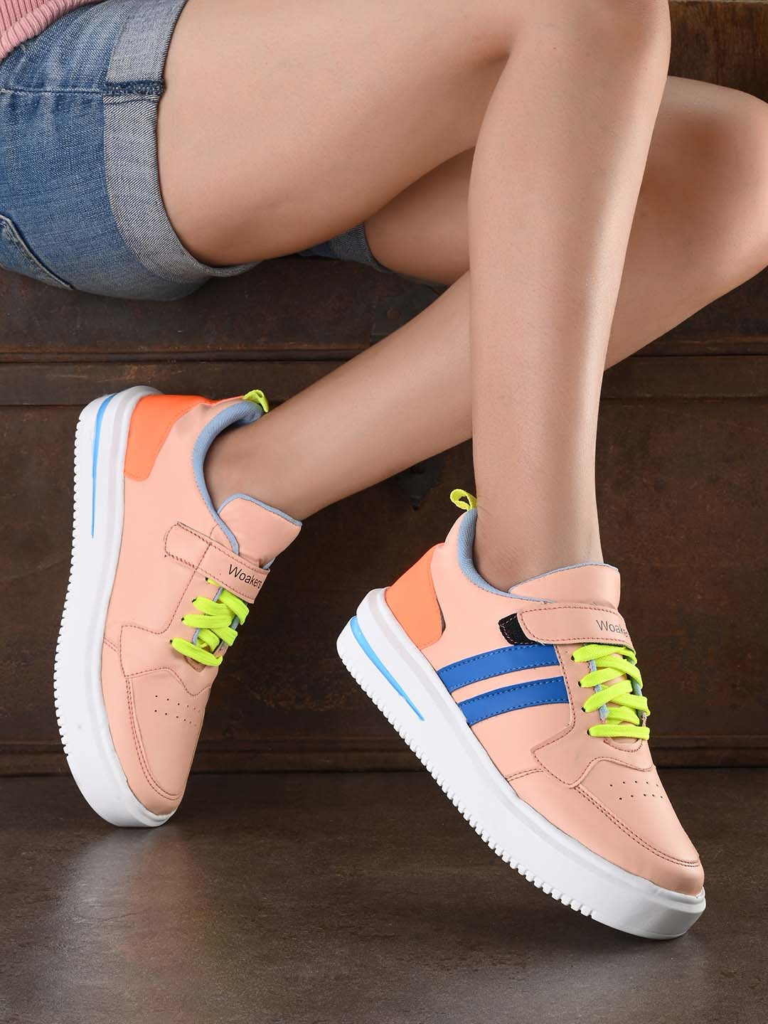 Woakers Women Striped Comfort Insole Sneakers