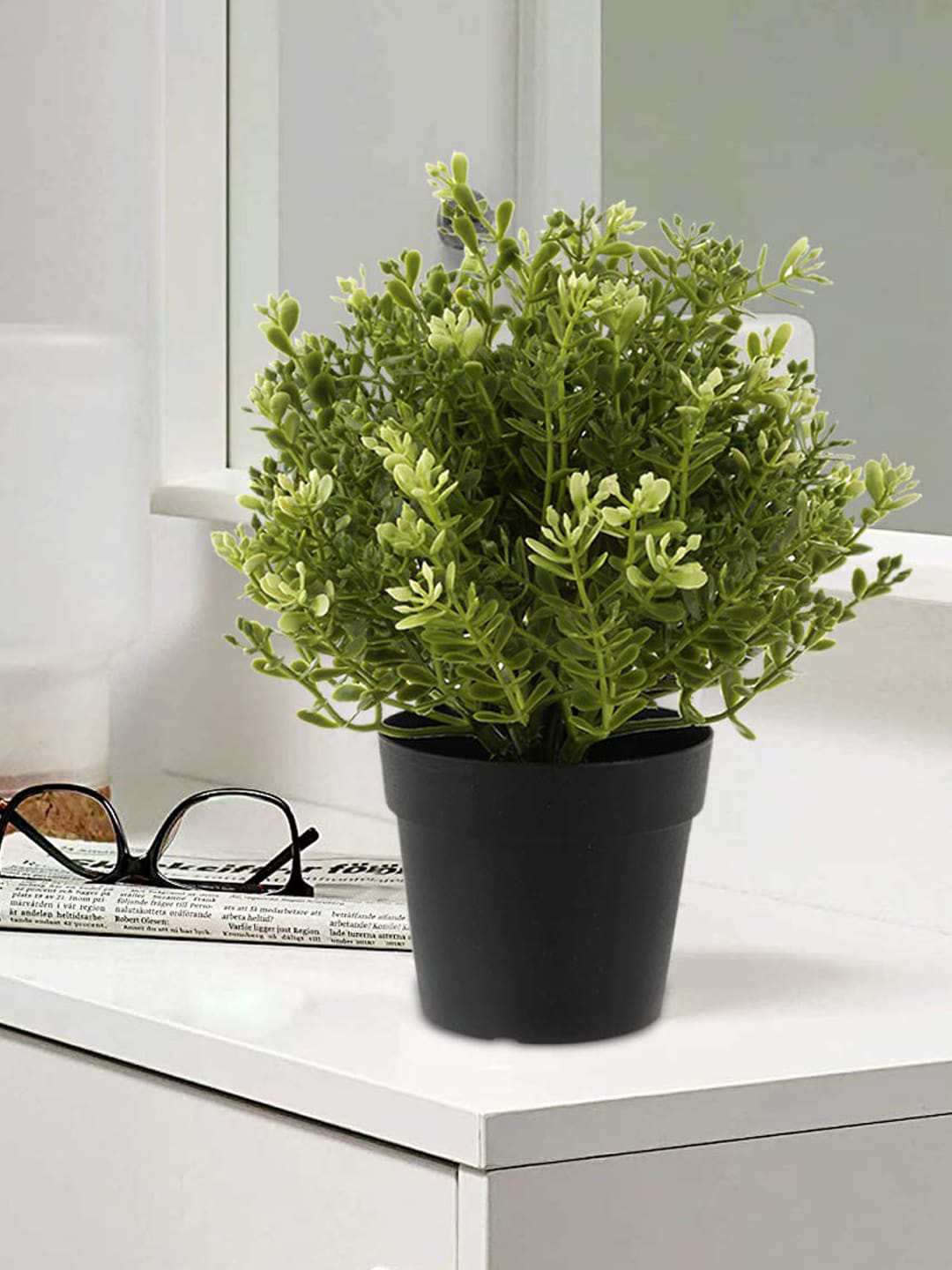 Kuber Industries Green & Black Variegated Arrowhead Vine Artificial Plant With Pot