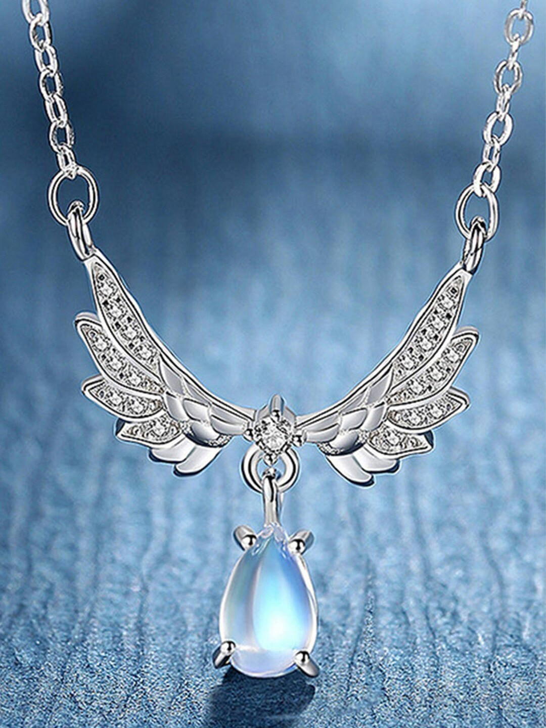 VAGHBHATT Silver-Toned Angel wings Necklace