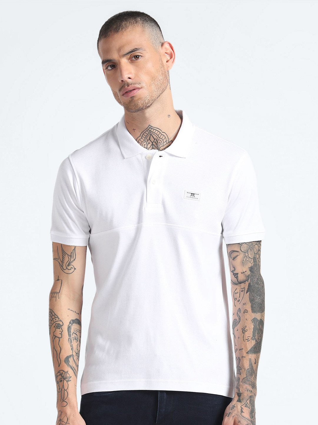 Flying Machine Knitted Pure Cotton Polo Collar T-Shirt