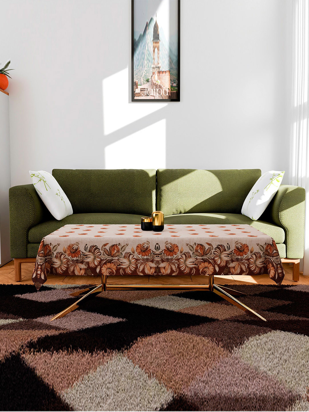 Kuber Industries Cream Red Cotton Digital Printed Centre Table Cover