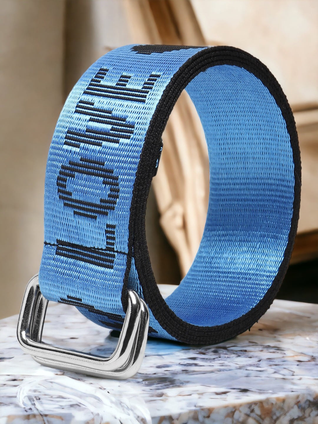 The Roaster Lifestyle Co. Men Blue & Black Printed D-Ring Buckle Slim Belt