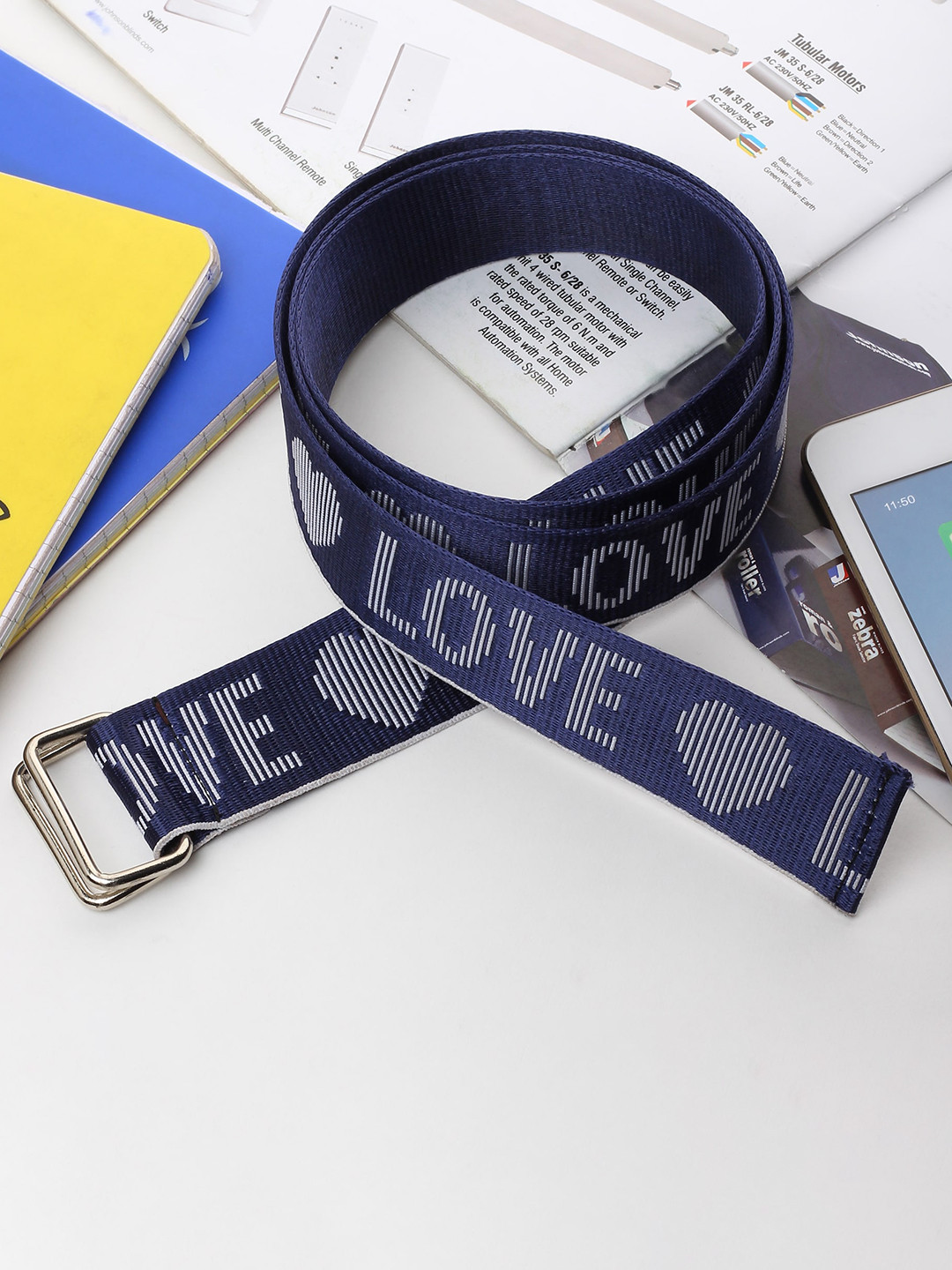 The Roaster Lifestyle Co. Men Navy Blue Printed D-Ring Buckle Slim Belt