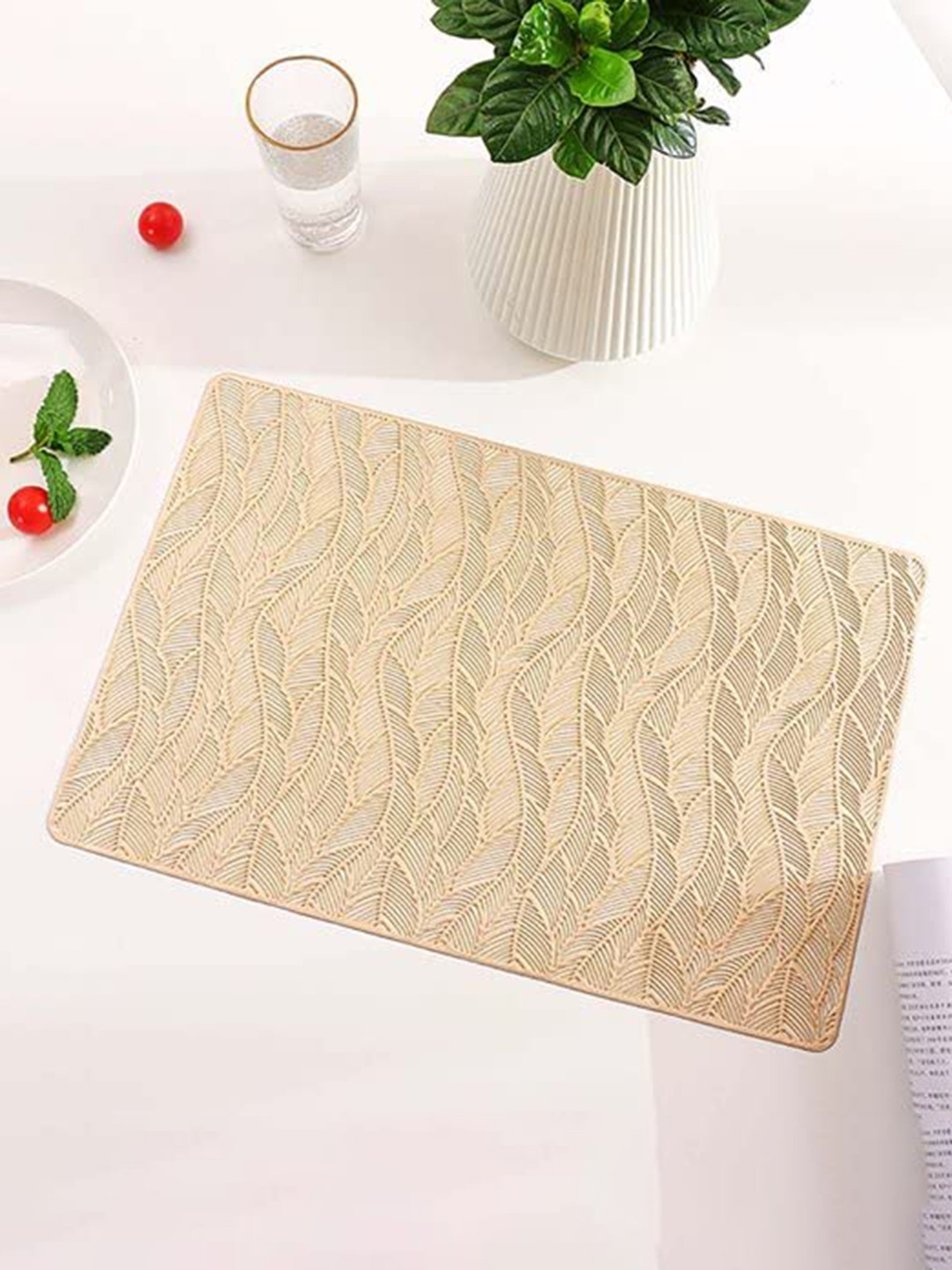 Dakshya Industries Golden Leaves Textured Table Placemats