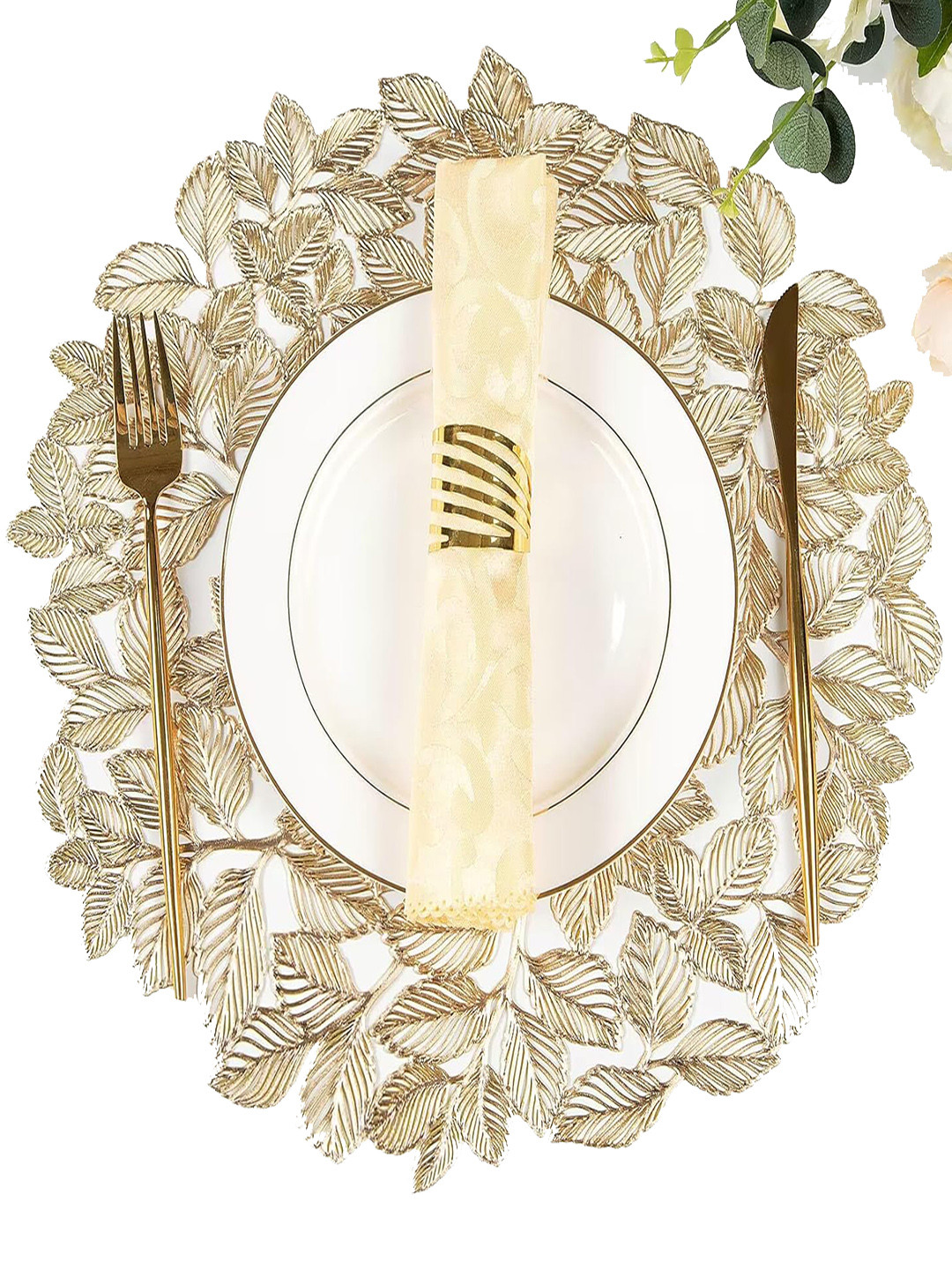 Dakshya Industries Yellow 4 Pieces Round Kitchen Table Placemats