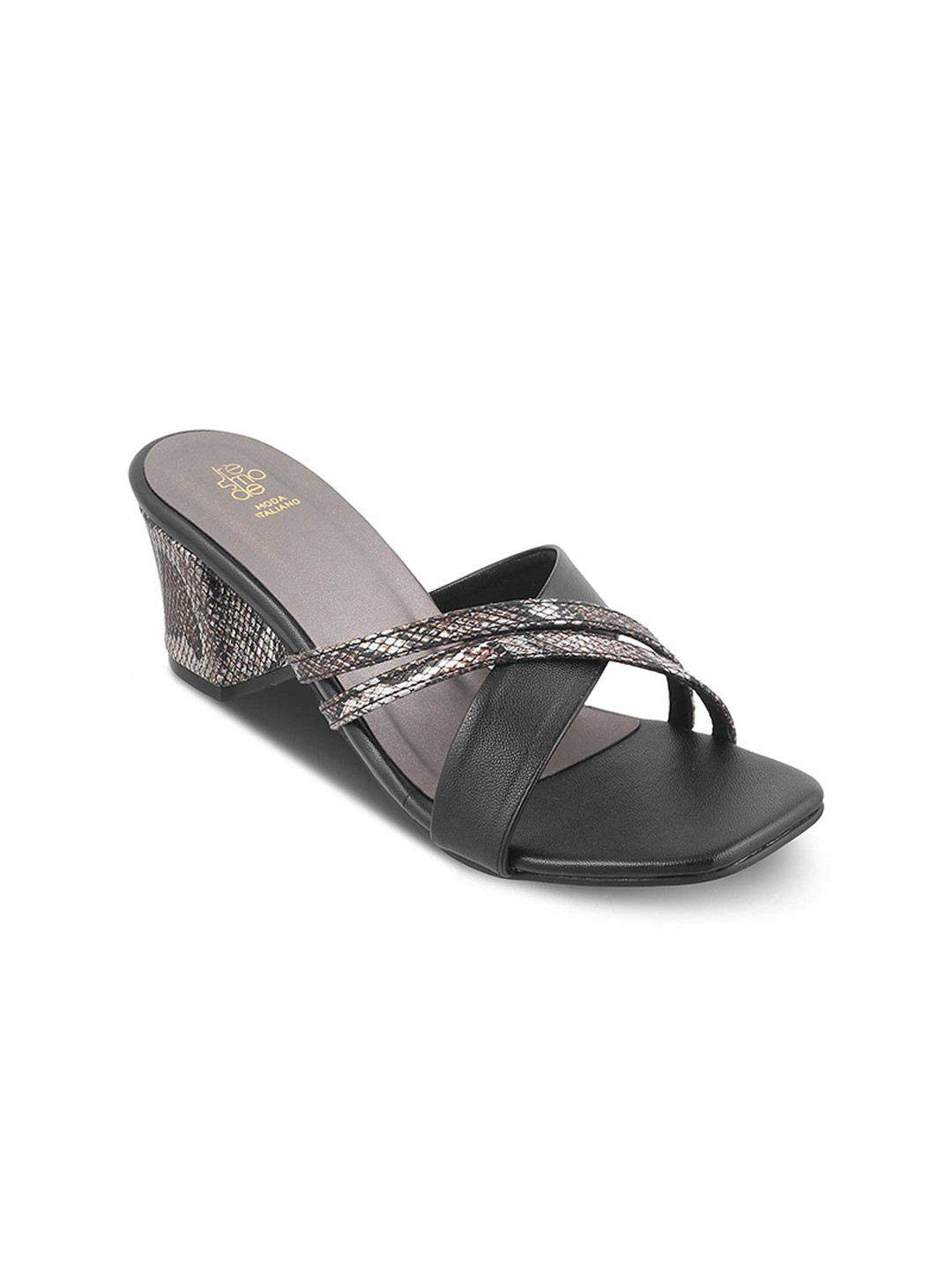 Tresmode Textured Cross Strap Block Heels