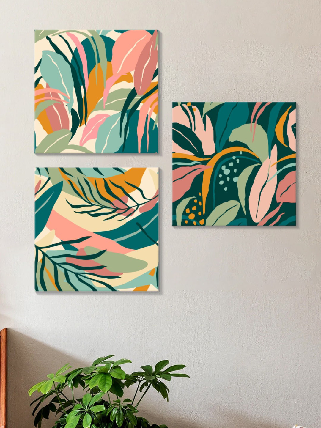 Art Street Botanical Abstract Canvas 3 Piece Wall Square Paintings Wall Art - 12 x 12In