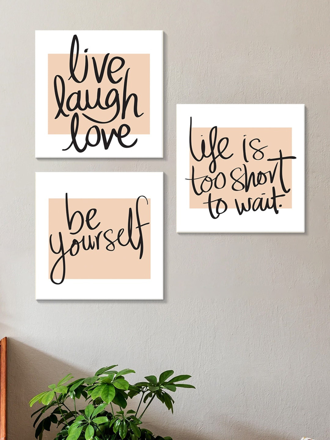 Art Street Black & Beige 3 Pieces Motivational Quote Cotton Canvas Wall Art