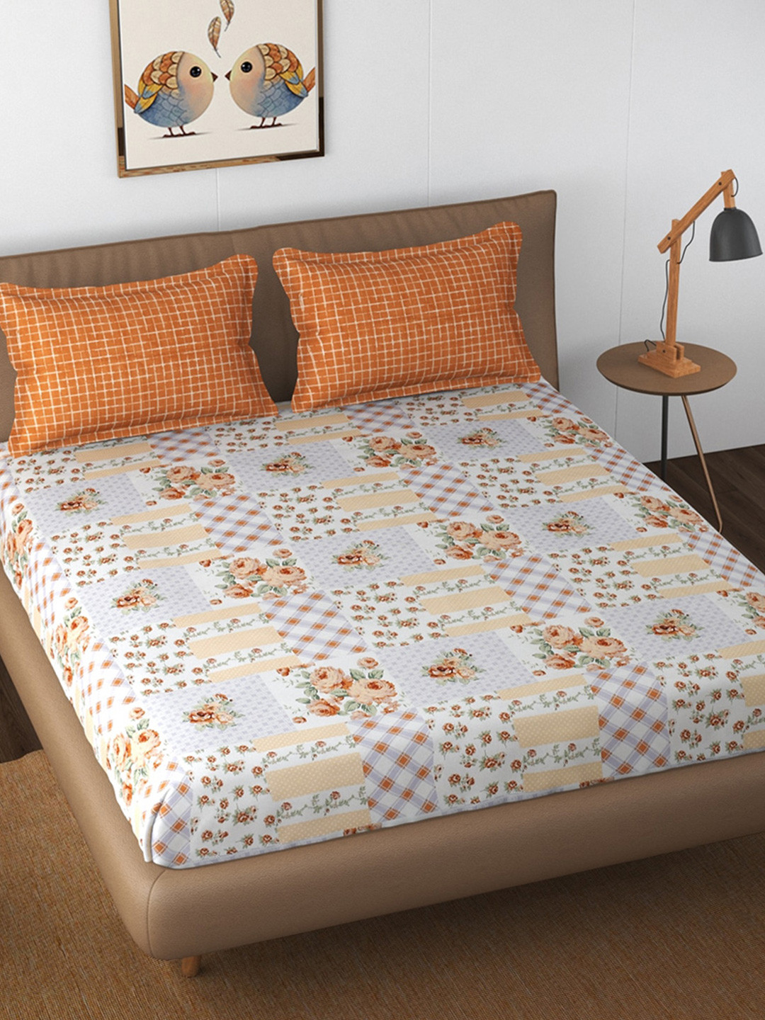 Florida Heaven White Ethnic Motifs Microfiber 130 TC Queen Bedsheet with 2 Pillow Covers-228 x 245 cm