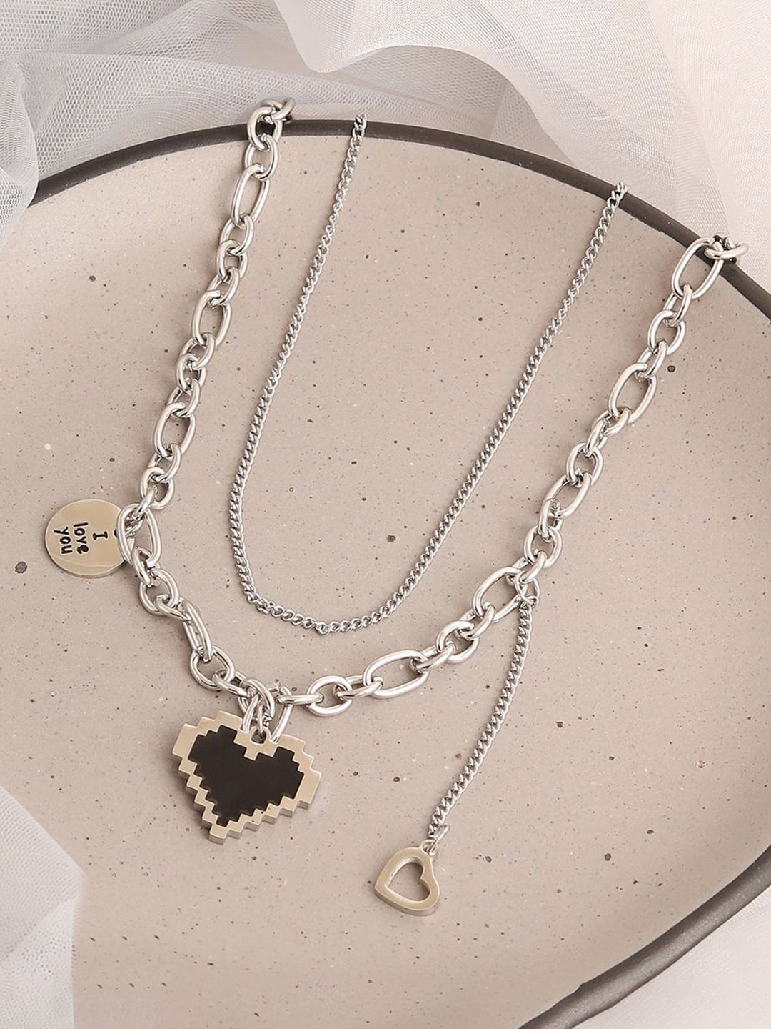 FIMBUL Silver-Plated Layered Necklace Chain Set